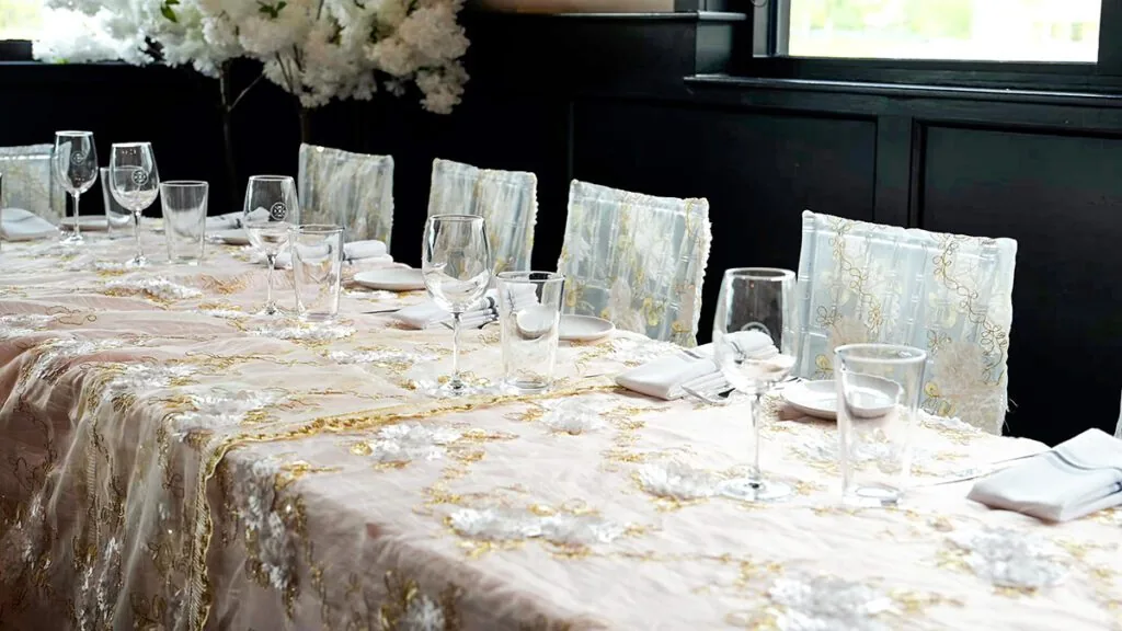 A dining table set for a private event at Meating Street